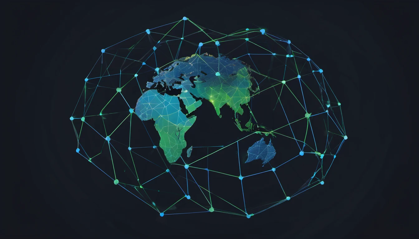 Abstract editorial illustration for a Responsible AI article: Nations Leverage AI for Strategic Growth and Sustainability