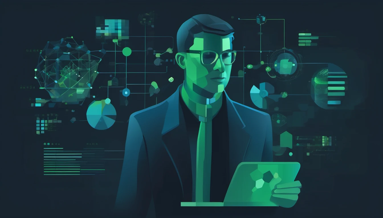 Abstract editorial illustration for a Autonomous Systems article: Building Autonomous Data Science Agents with DeepAnalyze-8B