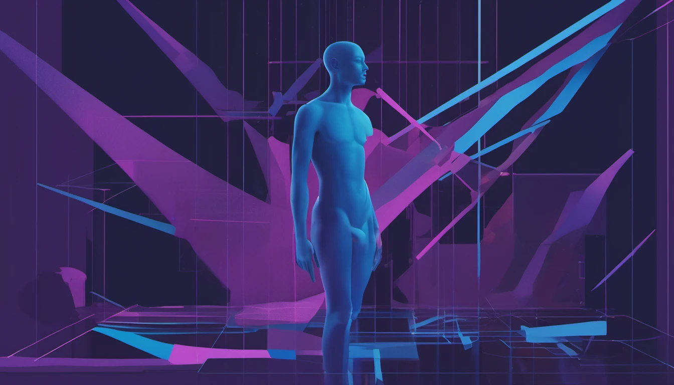 Abstract editorial illustration for a Computer Vision article: Decoupling Intent and Geometry for Realistic Human-Scene Interactions